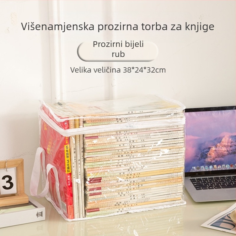 Torba za pohranu studentskih knjiga, prozirna, otporna na prašinu, vodootporna kutija za pohranu, sklopiva prijenosna kutija za pohranu knjiga, školskog pribora