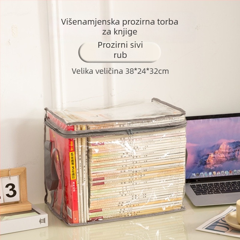 Torba za pohranu studentskih knjiga, prozirna, otporna na prašinu, vodootporna kutija za pohranu, sklopiva prijenosna kutija za pohranu knjiga, školskog pribora