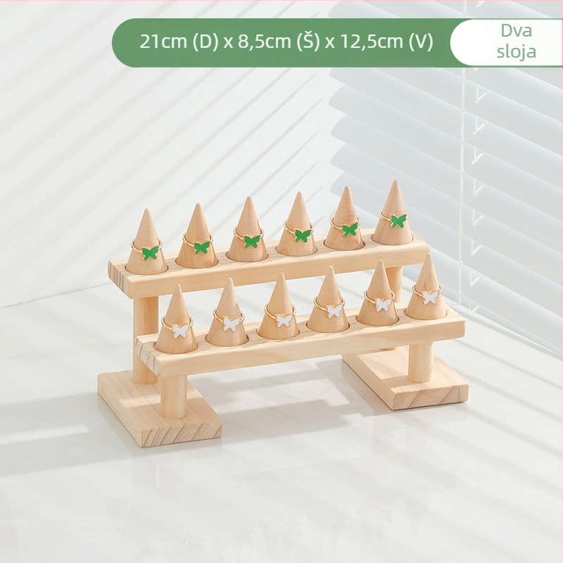 Stalak za prstenje od punog drveta, višeslojne ljestve, stalak za nakit velikog kapaciteta, kreativni konusni nosač za prstenje, stalak za nakit