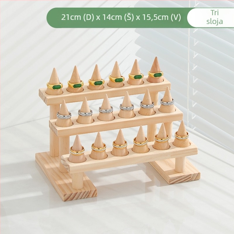 Stalak za prstenje od punog drveta, višeslojne ljestve, stalak za nakit velikog kapaciteta, kreativni konusni nosač za prstenje, stalak za nakit