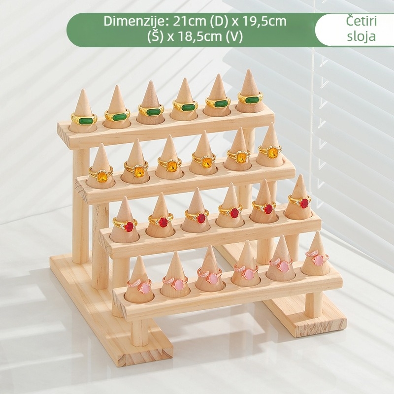 Stalak za prstenje od punog drveta, višeslojne ljestve, stalak za nakit velikog kapaciteta, kreativni konusni nosač za prstenje, stalak za nakit