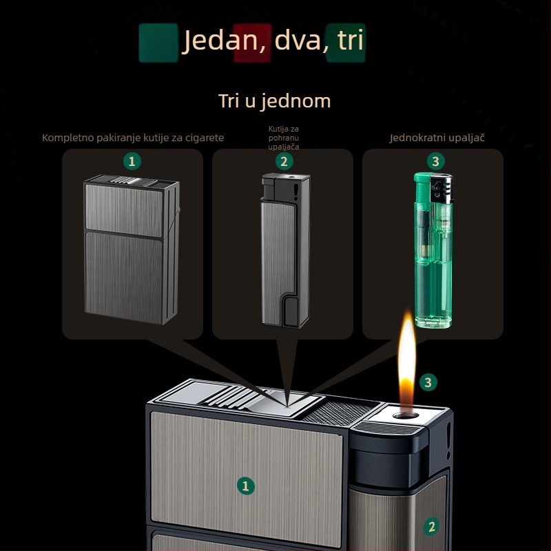 Personalizirana prijenosna kutija za cigarete s vatrometom, integrirana kutija za cigarete s dvojnom namjenom, kreativna kutija za cigarete tri u jednom za dečka, pokloni na veliko