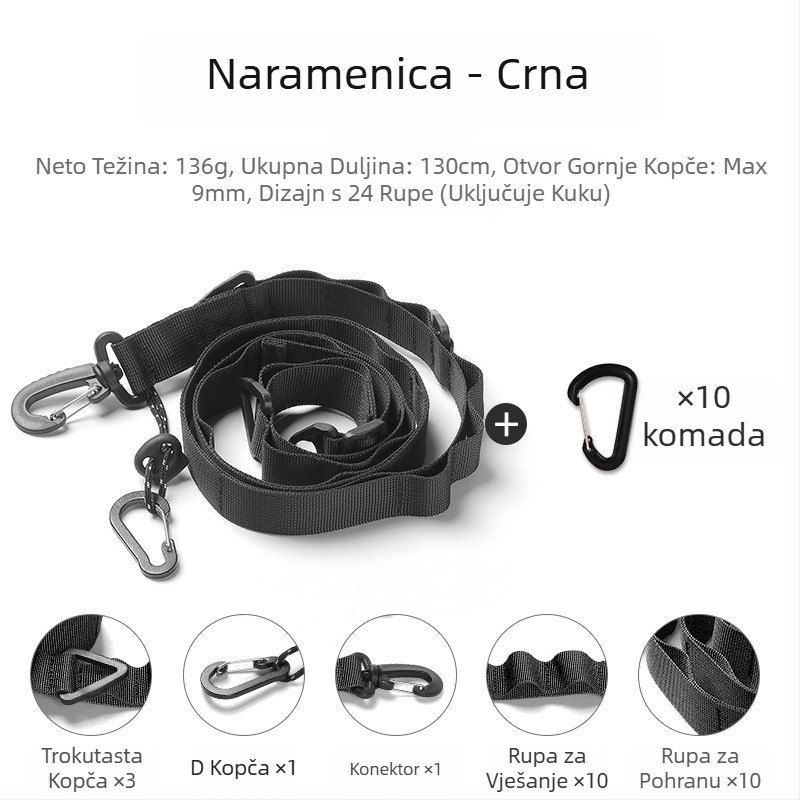 Višenamjenski viseći remen za kampiranje na otvorenom, podesivi dugi pojas za ruksak preko tijela, viseći remen za baldahin