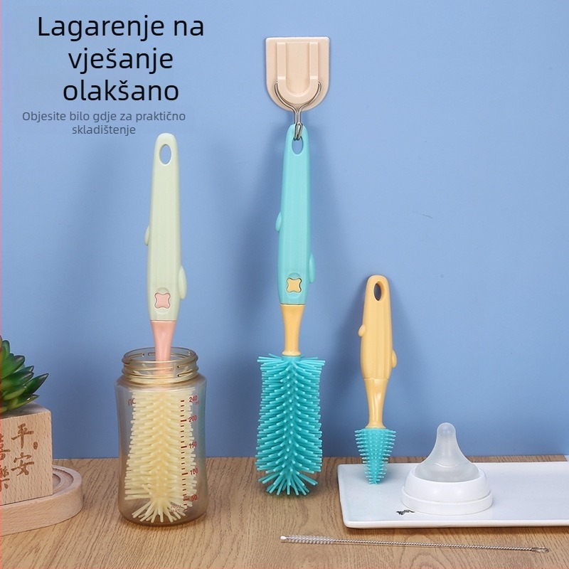 Četka za bočice, trodijelna silikonska četka za čišćenje dječjih proizvoda, rotirajuća usisna četka, odijelo za četku za bradavice, četka za čašice