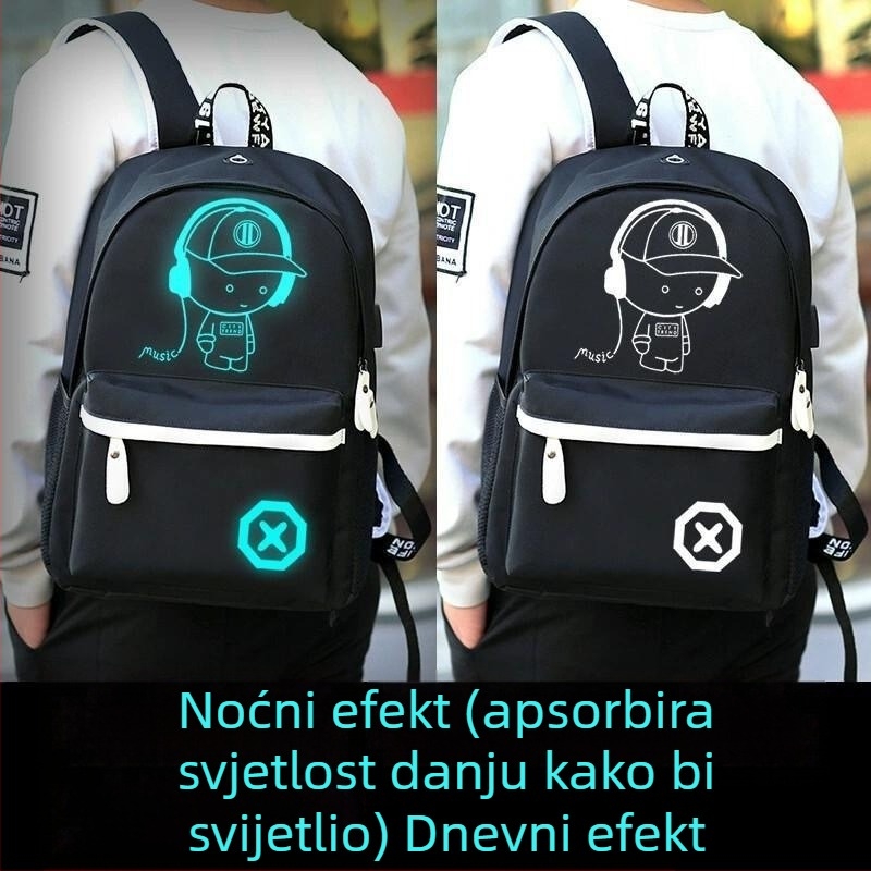 Veleprodaja Oxford platnenog ruksaka za učenike srednjih škola za muškarce u korejskom stilu, svjetlećeg reflektirajućeg školskog ruksaka s držačem za slušalice i USB ruksaka