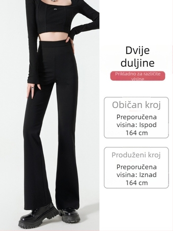 Crne mikro-zupčaste hlače za žene, jesen 2025., elastične hlače za mršavljenje, visokog struka, uske hlače s konjskim kopitima, duljine do poda, ležerne hlače za žene