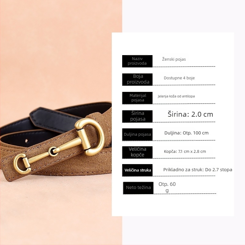 Novi kožni remen iz 2024., jednostavan ležeran, tanki remen s kopčom u obliku potkove, Joker remen iz tvornice na zalihi