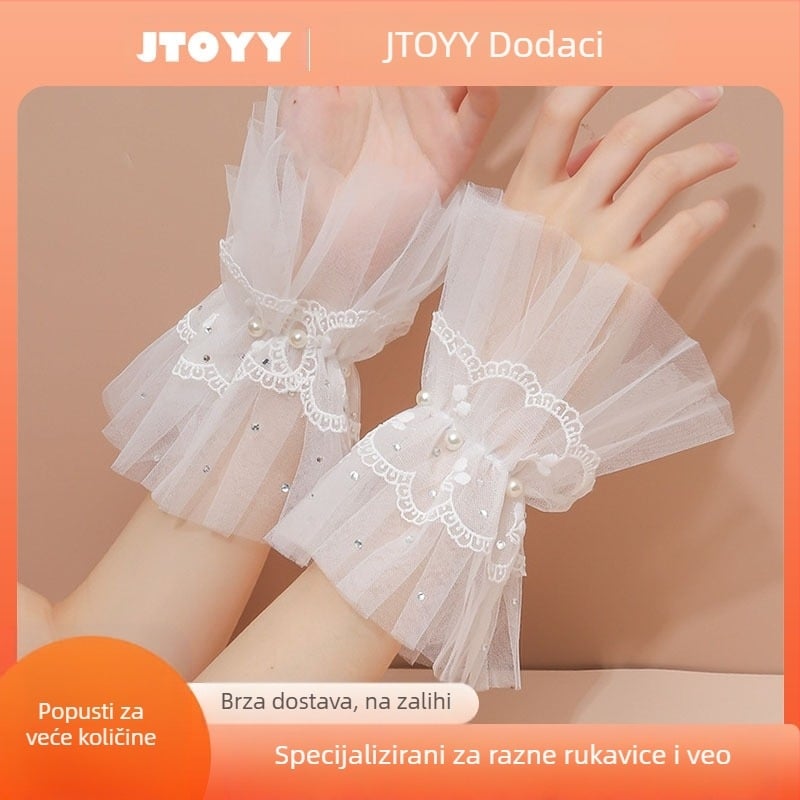 Vjenčane male rukavice za djeveruše s nadrukavima, čipkaste kratke Lolita prekrasne mrežaste rukavice s nadrukavima