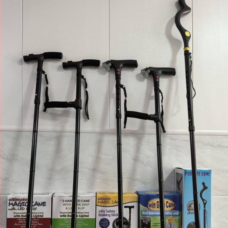 Štap za hodanje s protukliznim efektom, četveronožne štake, teleskopske sklopive lagane štake od aluminijske legure, višenamjenske štake s podešavanjem svjetla