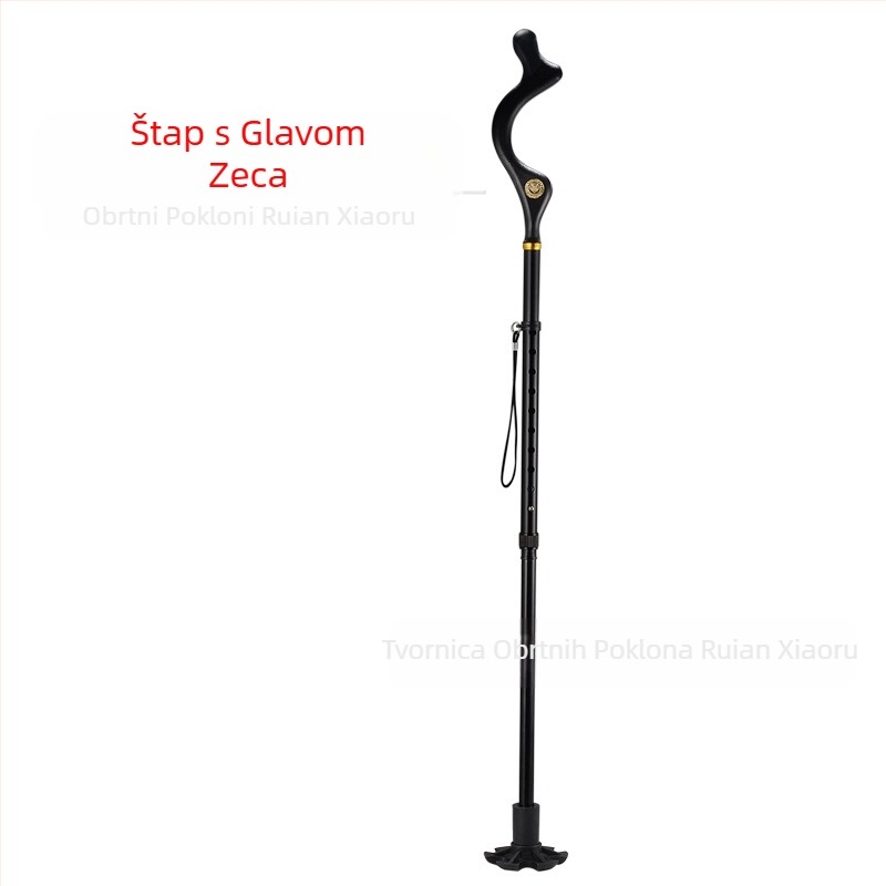 Štap za hodanje s protukliznim efektom, četveronožne štake, teleskopske sklopive lagane štake od aluminijske legure, višenamjenske štake s podešavanjem svjetla