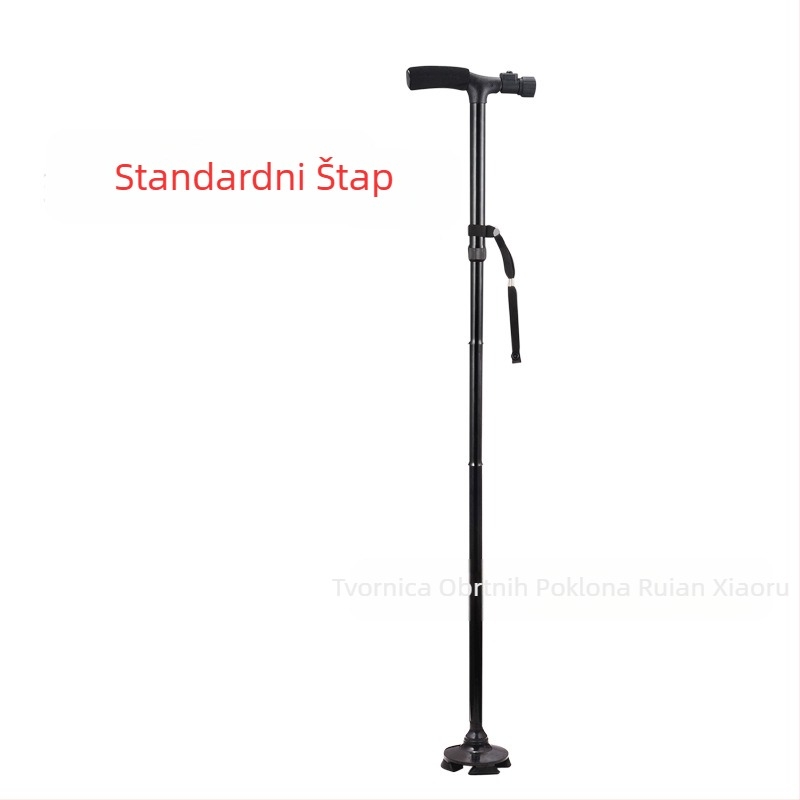 Štap za hodanje s protukliznim efektom, četveronožne štake, teleskopske sklopive lagane štake od aluminijske legure, višenamjenske štake s podešavanjem svjetla