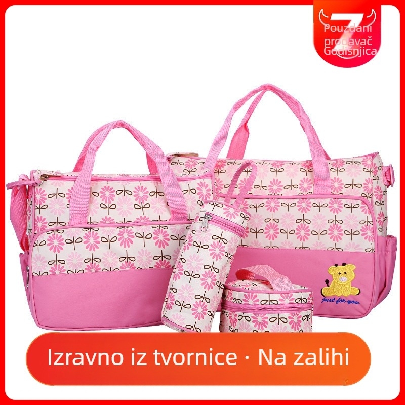 Set od pet višenamjenskih torbi za mame, set od 5 višenamjenskih torbica Just-yet, torba za majku velikog kapaciteta, torba za bebe na putovanju