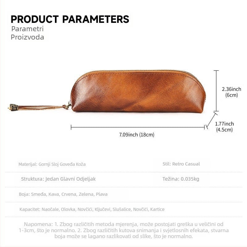 Pernica od biljno štavljene kože Malute, jednostavna modna futrola za naočale, napredna torba za pisanje, torba za olovke, pernica od prave kože