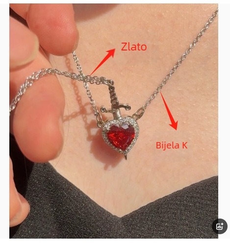 Prekogranični najprodavaniji Valentinovo poklon Ogrlica s jednom strijelom kroz srce Ruby Love Dagger Diamond Crown Chain