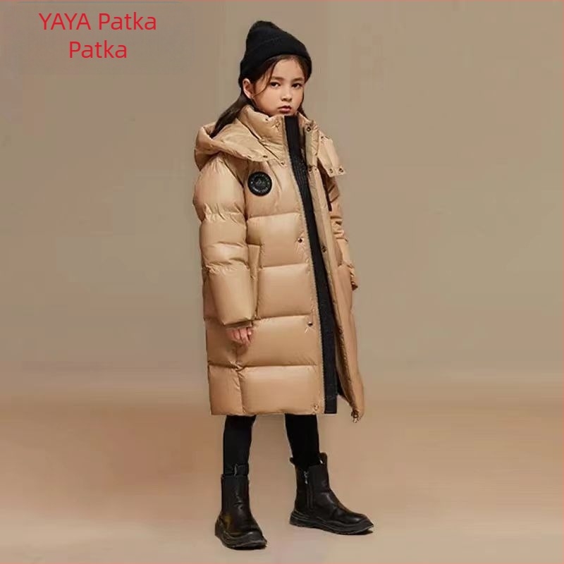 3QR dječja perjana jakna 2023. Zima, nova 90. bijela pačja perjana jakna, srednje veličine, zadebljana, crno-zlatna, dječja, srednje duljine, modna