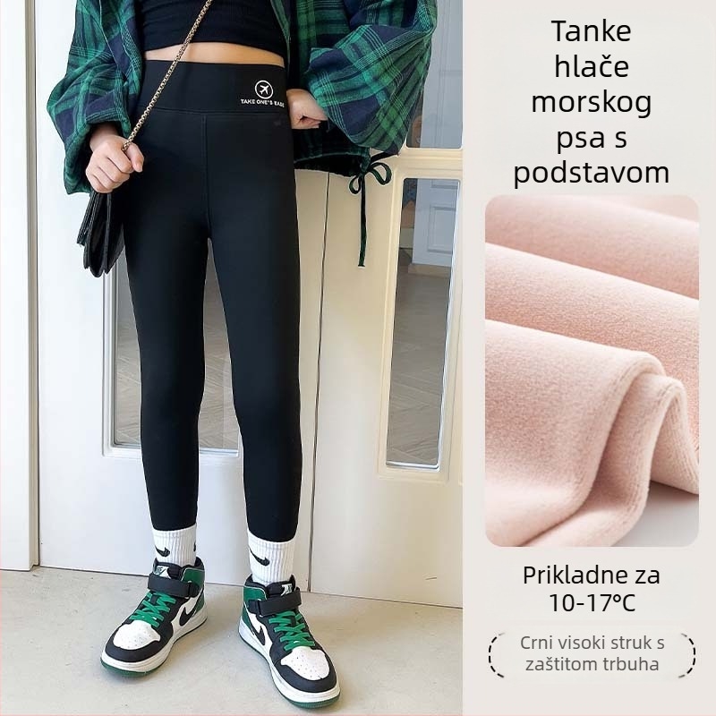 Jesenske i zimske tanke baršunaste dječje hlače s motivom morskog psa, djevojačke tajice, vanjska odjeća, visokoelastične, uske, tople, jednodijelne baršunaste Barbie hlače visokog struka