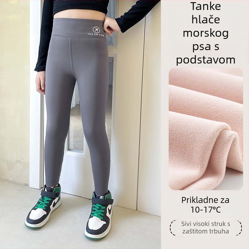 Jesenske i zimske tanke baršunaste dječje hlače s motivom morskog psa, djevojačke tajice, vanjska odjeća, visokoelastične, uske, tople, jednodijelne baršunaste Barbie hlače visokog struka
