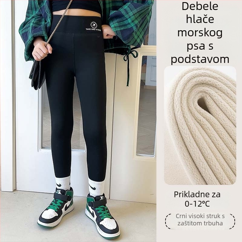 Jesenske i zimske tanke baršunaste dječje hlače s motivom morskog psa, djevojačke tajice, vanjska odjeća, visokoelastične, uske, tople, jednodijelne baršunaste Barbie hlače visokog struka