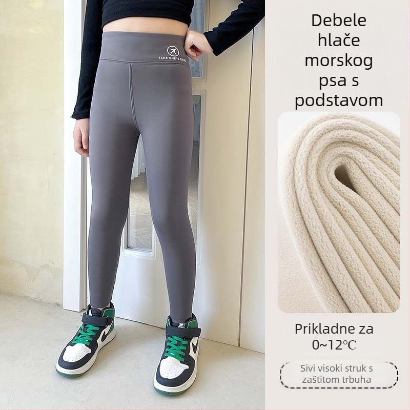 Jesenske i zimske tanke baršunaste dječje hlače s motivom morskog psa, djevojačke tajice, vanjska odjeća, visokoelastične, uske, tople, jednodijelne baršunaste Barbie hlače visokog struka