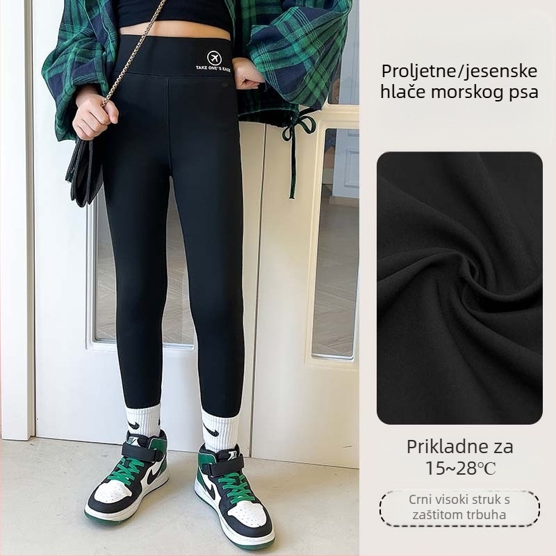 Jesenske i zimske tanke baršunaste dječje hlače s motivom morskog psa, djevojačke tajice, vanjska odjeća, visokoelastične, uske, tople, jednodijelne baršunaste Barbie hlače visokog struka