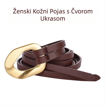 Novi ženski tanki remen s kopčom za čvorove, ženska haljina, uski struk, dugi remen, modni zlatni remen od kravlje kože