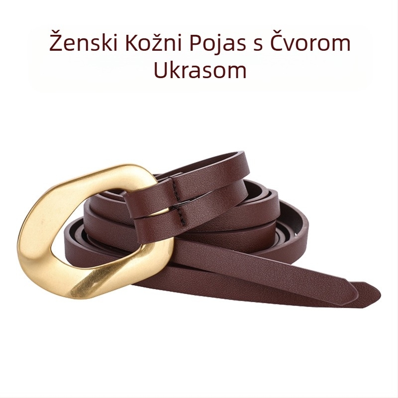 Novi ženski tanki remen s kopčom za čvorove, ženska haljina, uski struk, dugi remen, modni zlatni remen od kravlje kože