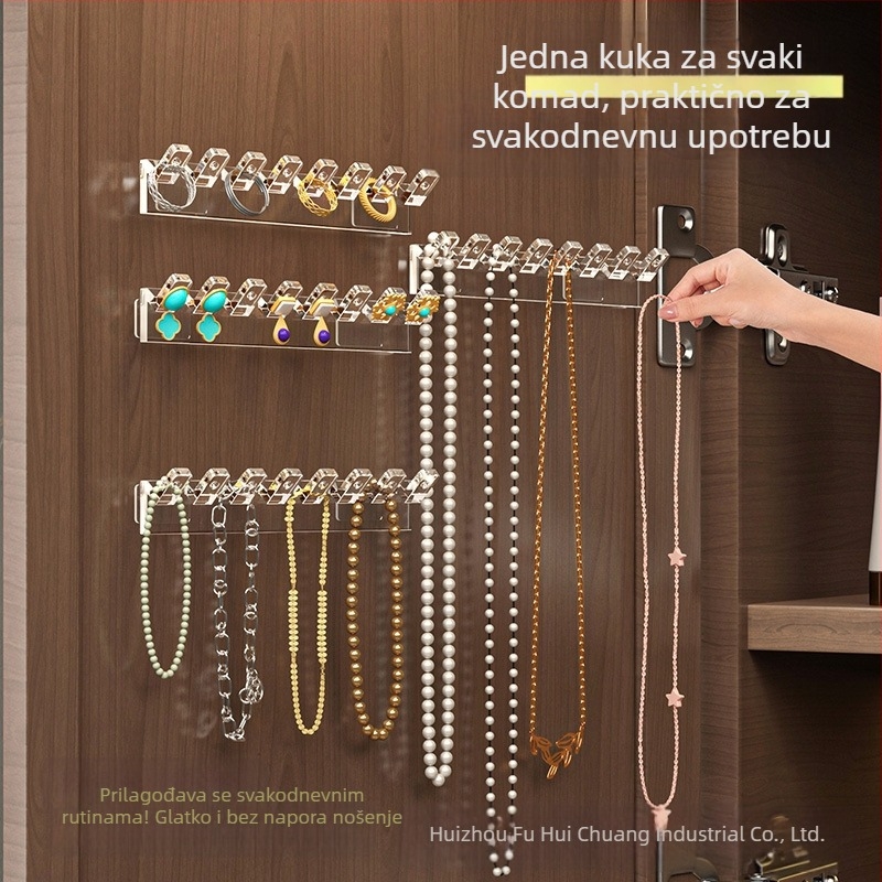 Zidni stalak za nakit s ogledalom i stražnjom stranom vrata ormarića, viseći lanac za naušnice s kukama, kuke za nizove i lančiće, protiv zapetljavanja, bez bušenja