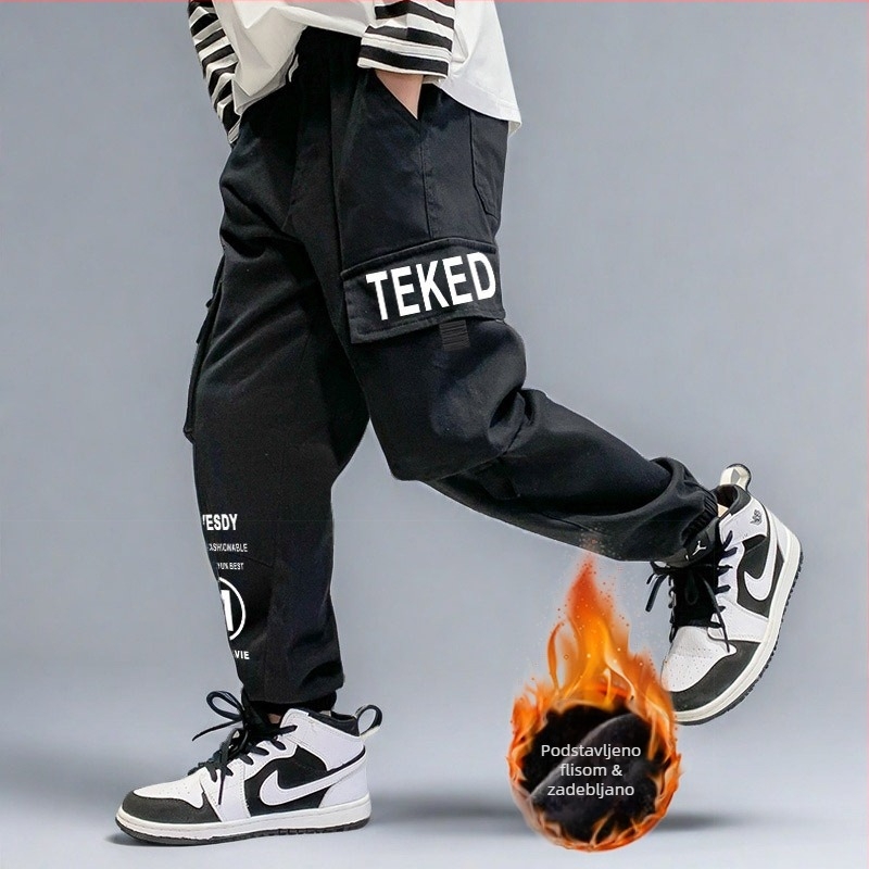 Dječje jesenske i zimske hlače s flis podstavom, zadebljane, udobne, univerzalne, ležerne, modne, elegantne, za dječake, dječja odjeća, hlače za stopala, zgodne