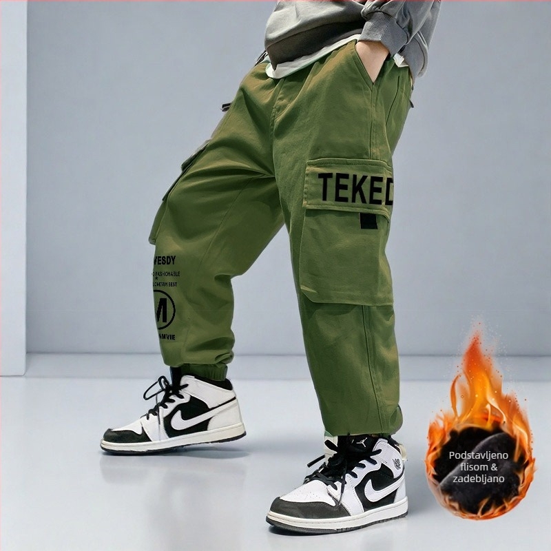 Dječje jesenske i zimske hlače s flis podstavom, zadebljane, udobne, univerzalne, ležerne, modne, elegantne, za dječake, dječja odjeća, hlače za stopala, zgodne