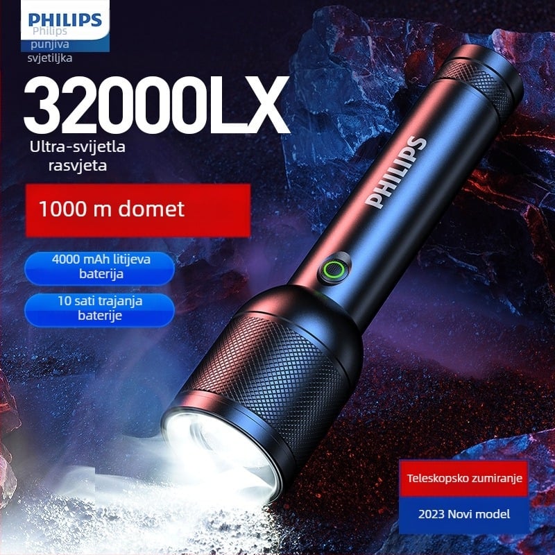 Philips taktička laserska svjetiljka, snažno svjetlo, punjenje, super svijetla, prijenosna, vanjska, dugog dometa, kućna, višenamjenska, zum
