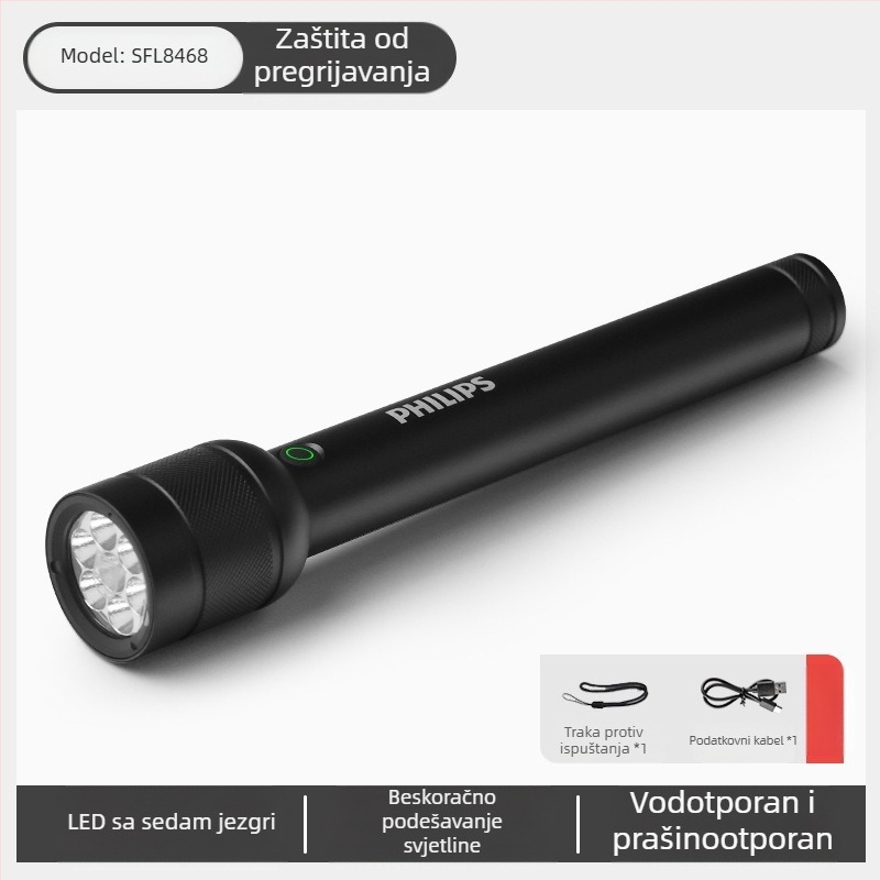 Philips taktička laserska svjetiljka, snažno svjetlo, punjenje, super svijetla, prijenosna, vanjska, dugog dometa, kućna, višenamjenska, zum