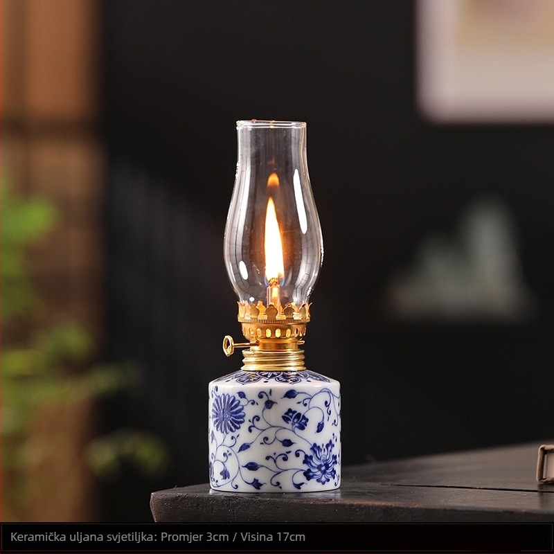 Prekogranična dropshipping keramička lampa na maslac plavo-bijeli lotos vintage petrolejska lampa ukrasi za čajnu ceremoniju za učenje atmosferska lampa za čajnu sobu