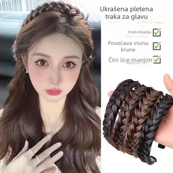Traka za kosu s perikom, elegantna, pahuljasta, jednodijelna, nevidljiva, nadnaravna, neklizajuća, protuklizna, uvijena, pletenica riblje kosti, proširena traka za glavu