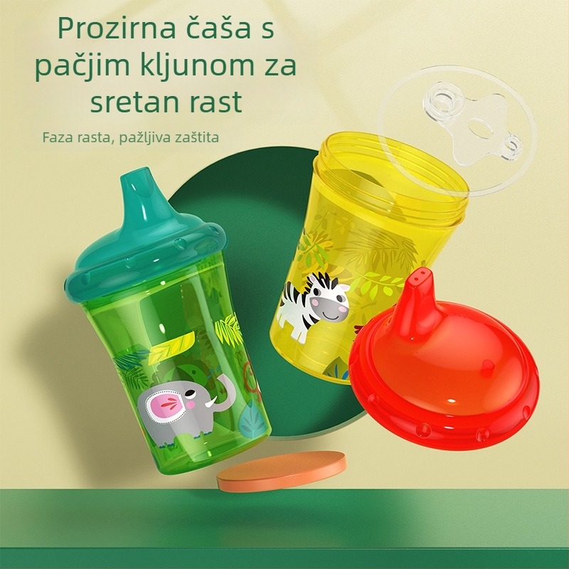 Veleprodaja ravnih šalica 260 ml s četiri boje životinjskog printa, šalica za piće za bebe s pačjim kljunom, izvoz dječje šalice za vodu