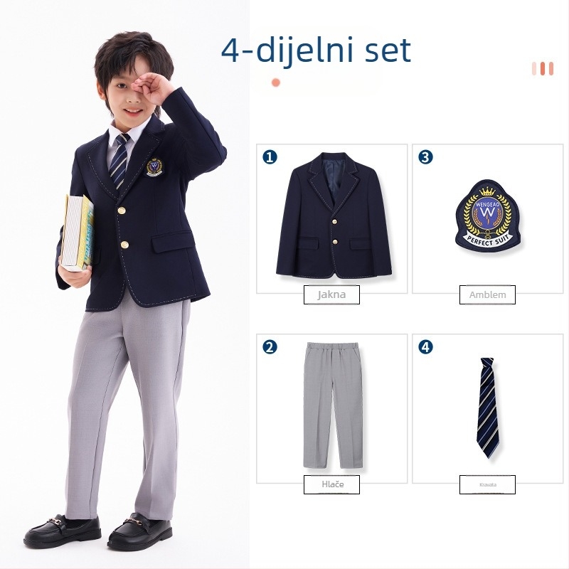 Dječji set odjeće za dječake i djevojčice, jesen i zima, odijelo dugih rukava, hlače, razredna uniforma, školska uniforma, vrtićka uniforma, britanski stil