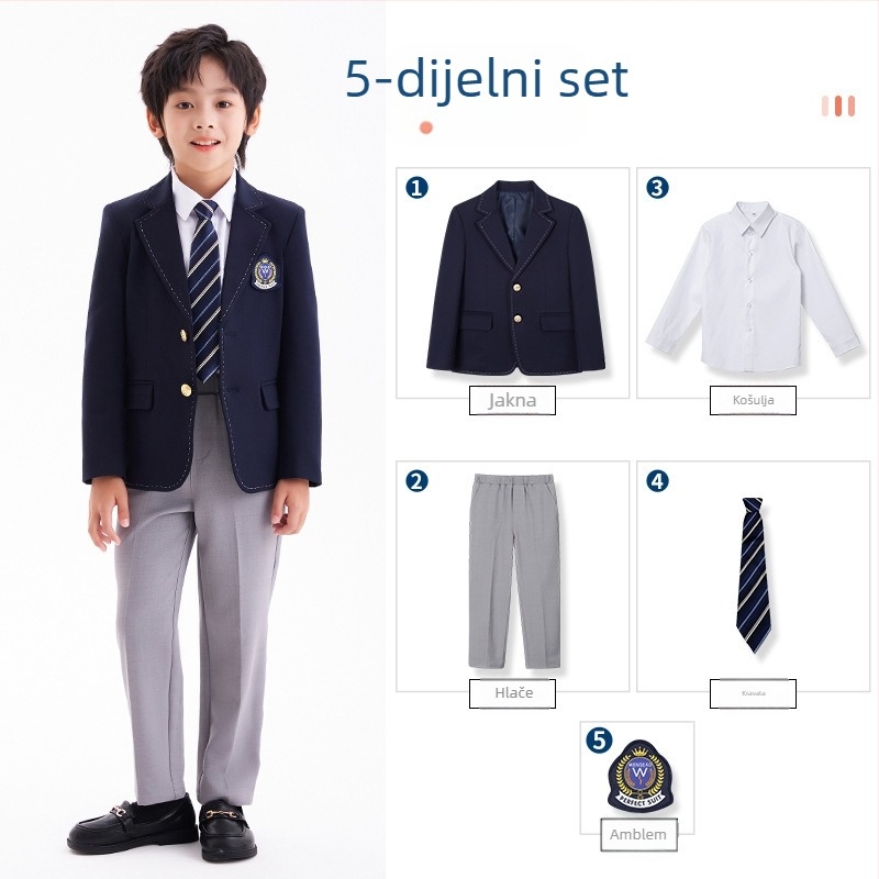 Dječji set odjeće za dječake i djevojčice, jesen i zima, odijelo dugih rukava, hlače, razredna uniforma, školska uniforma, vrtićka uniforma, britanski stil