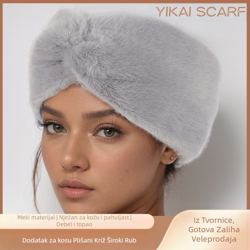 Europska i američka plišana traka za kosu s križem, pletena traka za glavu, štitnici za uši, pokrivala za glavu za jesen i zimu, široki bočni dodaci za kosu, topla vunena traka za kosu