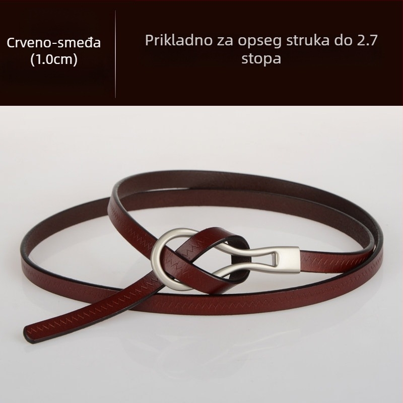 Ženski remen od kravlje kože, moderan, univerzalni tanki remen od prave kože s tankim ukrasom i vunenom haljinom