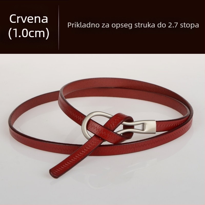 Ženski remen od kravlje kože, moderan, univerzalni tanki remen od prave kože s tankim ukrasom i vunenom haljinom