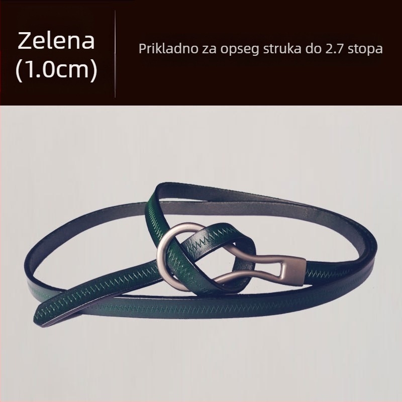 Ženski remen od kravlje kože, moderan, univerzalni tanki remen od prave kože s tankim ukrasom i vunenom haljinom