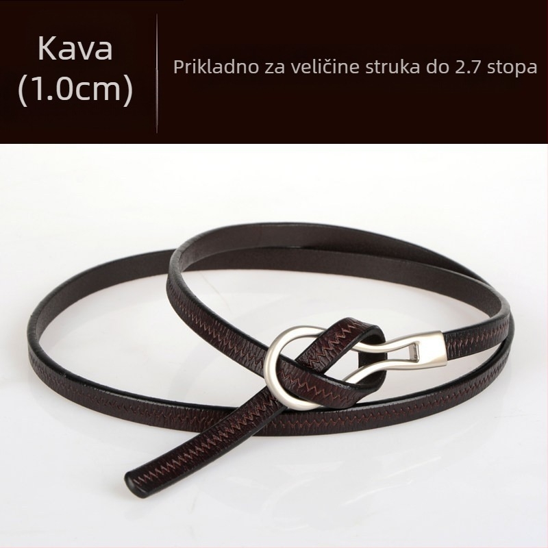 Ženski remen od kravlje kože, moderan, univerzalni tanki remen od prave kože s tankim ukrasom i vunenom haljinom