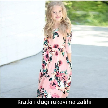 Amazon Dječja odjeća Haljina Prekogranična okrugla vratna duga haljina s printom za djevojčice Ebay Aliexpress Djevojački stil