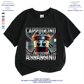 Cappuccino Ninja Sažetak Strani klasik planina i mora Talijanski Brainrot Majica kratkih rukava za dječake i djevojčice Ljeto