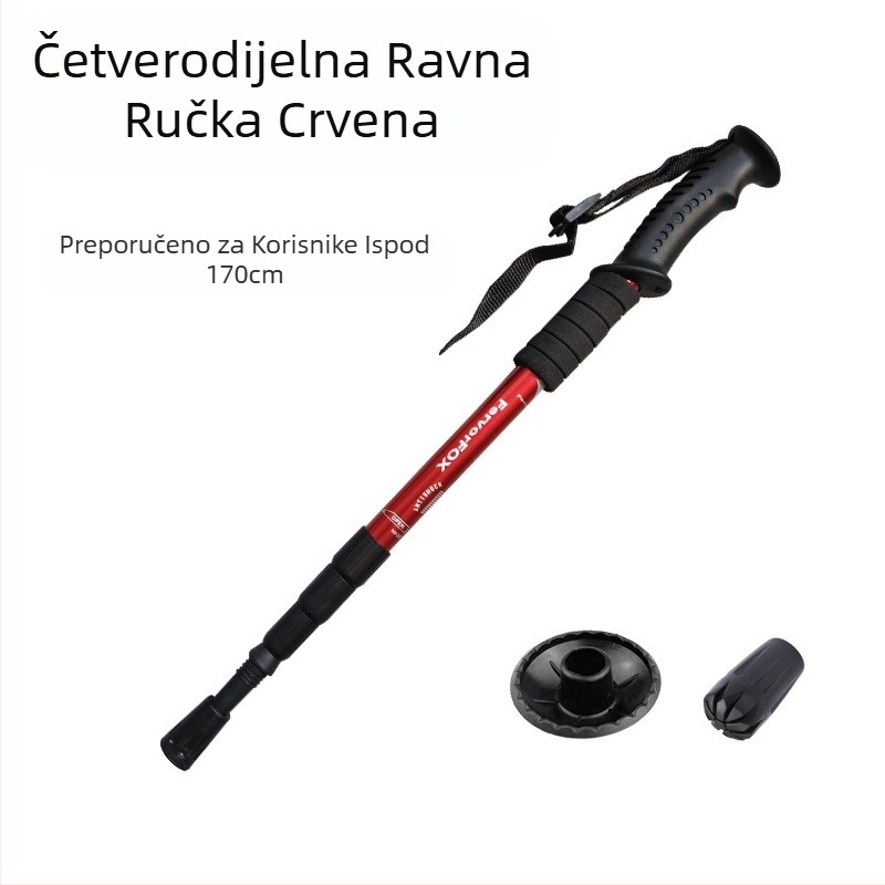 Putni pribor Četverosekcijski nosač za nadstrešnicu od aluminijske legure koji apsorbira udarce, ultra lagana ravna ručka sa zakrivljenom ručkom, štake za planinarenje, vanjski planinarski štapovi