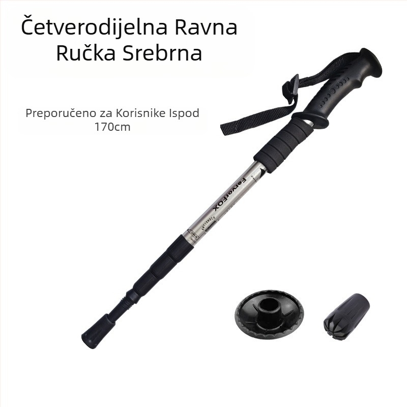 Putni pribor Četverosekcijski nosač za nadstrešnicu od aluminijske legure koji apsorbira udarce, ultra lagana ravna ručka sa zakrivljenom ručkom, štake za planinarenje, vanjski planinarski štapovi