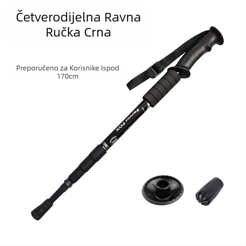 Putni pribor Četverosekcijski nosač za nadstrešnicu od aluminijske legure koji apsorbira udarce, ultra lagana ravna ručka sa zakrivljenom ručkom, štake za planinarenje, vanjski planinarski štapovi