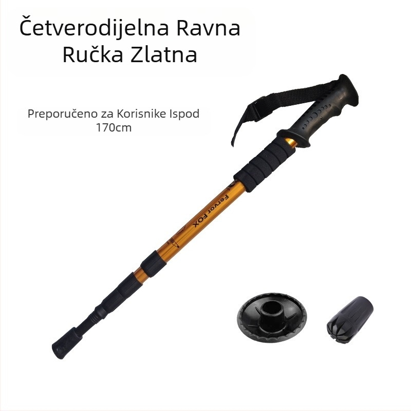 Putni pribor Četverosekcijski nosač za nadstrešnicu od aluminijske legure koji apsorbira udarce, ultra lagana ravna ručka sa zakrivljenom ručkom, štake za planinarenje, vanjski planinarski štapovi