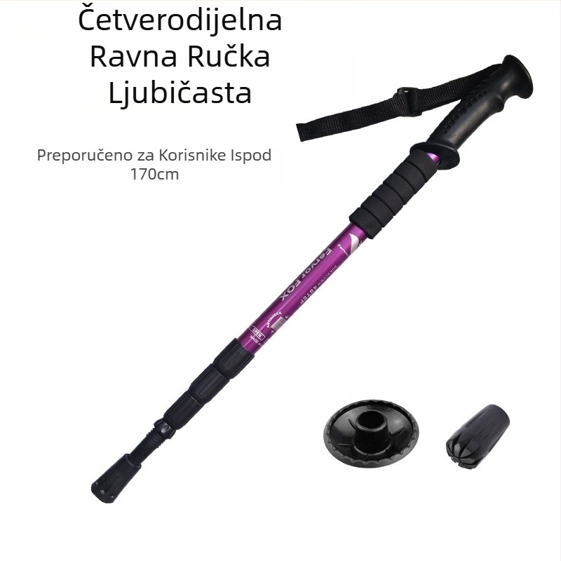 Putni pribor Četverosekcijski nosač za nadstrešnicu od aluminijske legure koji apsorbira udarce, ultra lagana ravna ručka sa zakrivljenom ručkom, štake za planinarenje, vanjski planinarski štapovi