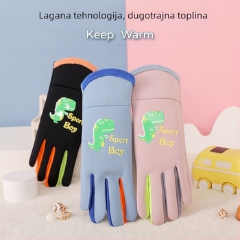 Dječje tople rukavice Little Dinosaur za jesen i zimu, zadebljane i baršunaste za dječake i djevojčice, za vanjsku vožnju, otporne na vjetar, hladnoću i vodu