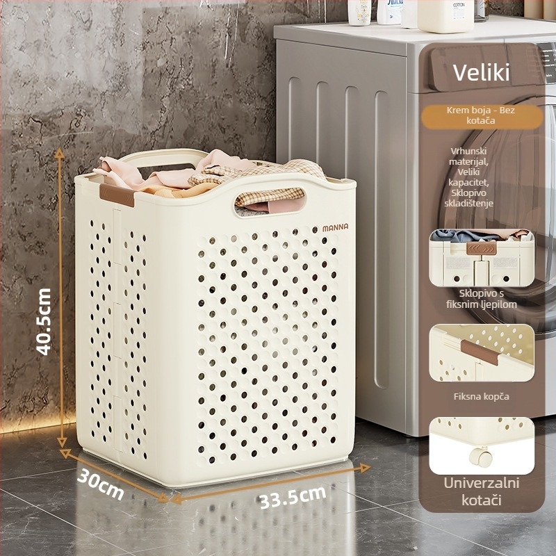 Košara za prljavo rublje, sklopiva košara za pohranu velikog kapaciteta, kanta za prljavo rublje s kotačima, kućna praonica rublja, kupaonica, WC, košara za prljavo rublje